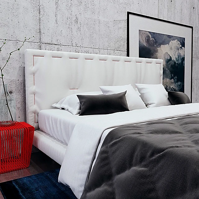 Modern Fabric Upholstered Bed with Stitched Headboard (2)