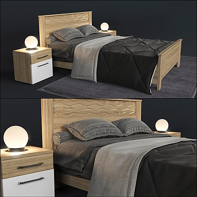 Wooden Bed with Wavy Headboard (2)
