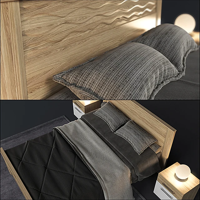 Wooden Bed with Wavy Headboard (3)