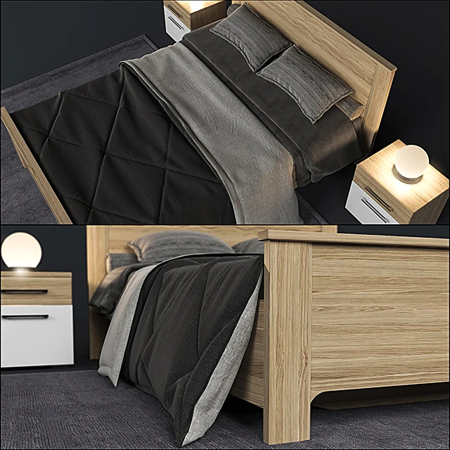Wooden Bed with Wavy Headboard (4)