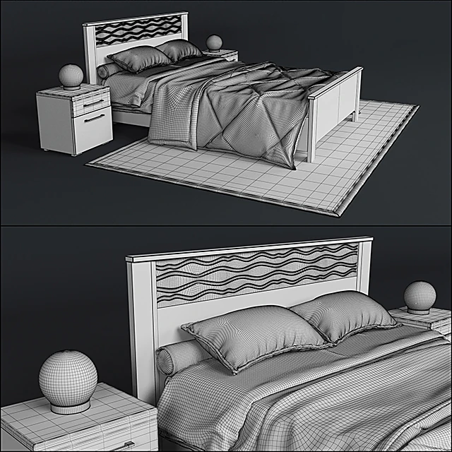 Wooden Bed with Wavy Headboard (5)