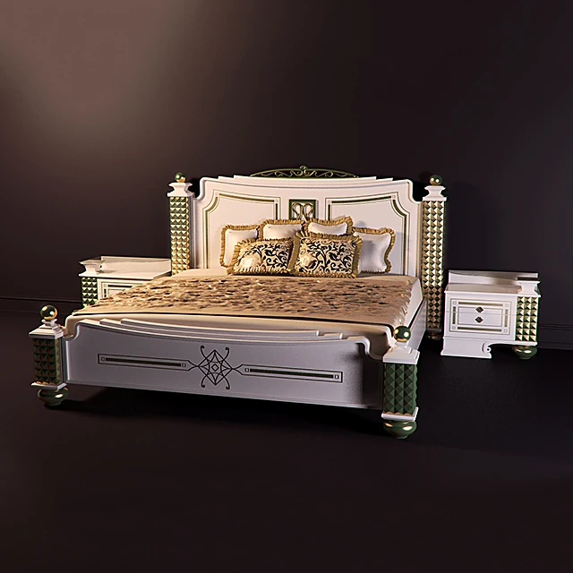 Classic Bed and Bedside Tables with Ornate Details