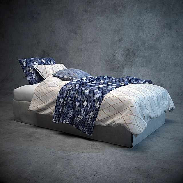 Bed with Bedding and Geometric Patterns