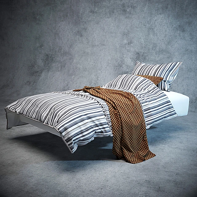 Bed with Striped Bedding
