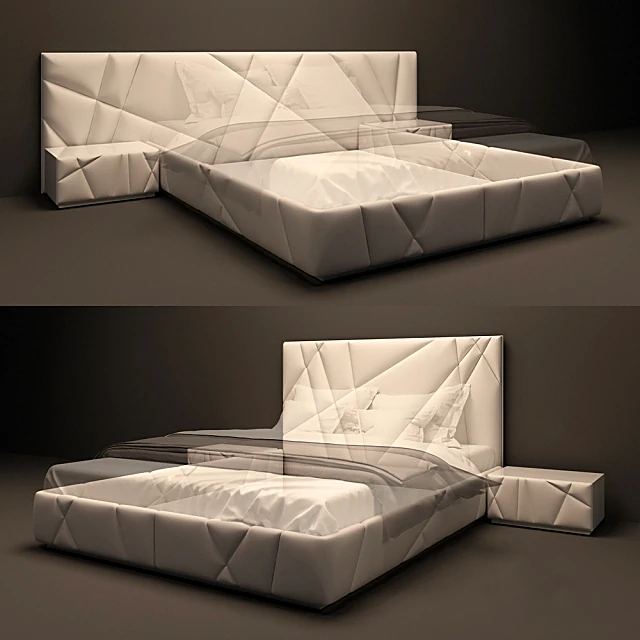 Upholstered Bed with Geometric Leather Pattern