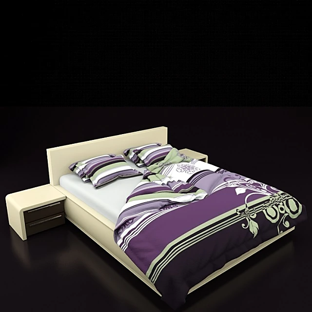 Modern Bed with Side Tables (2)