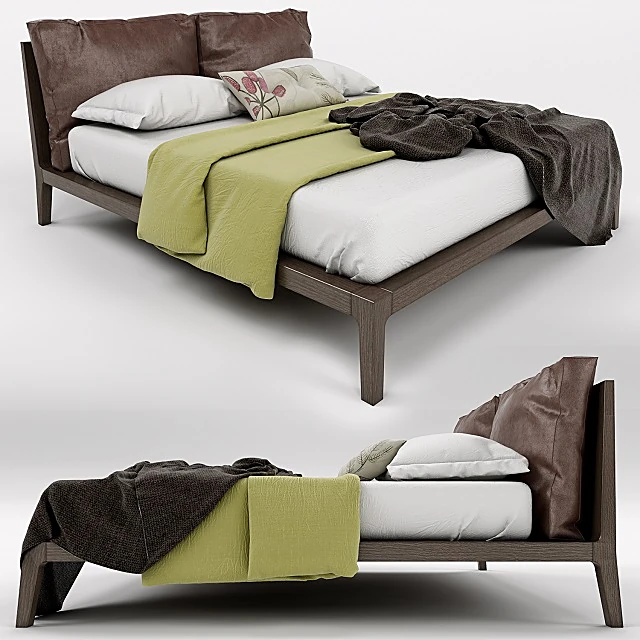 Bed with Wooden Frame and Leather Headboard