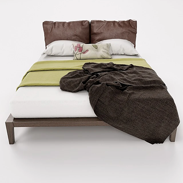 Bed with Wooden Frame and Leather Headboard (2)