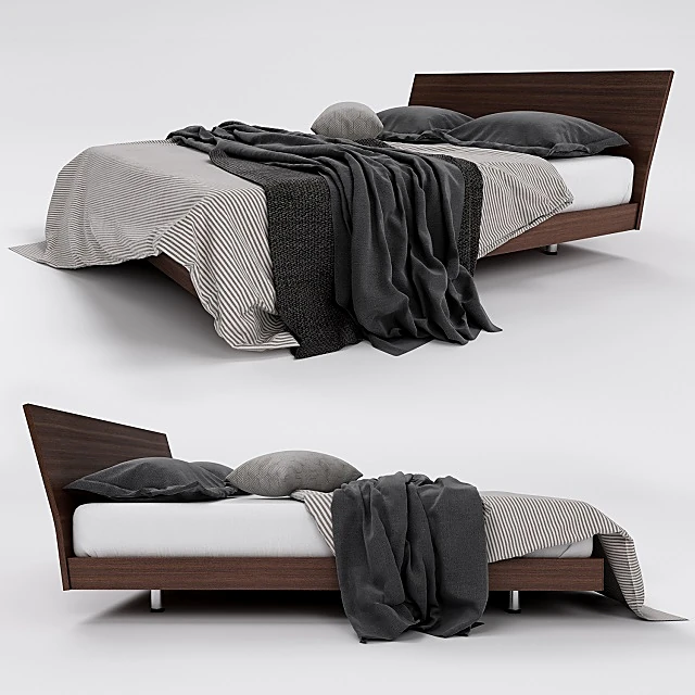 Modern Bed with Angled Wooden Headboard