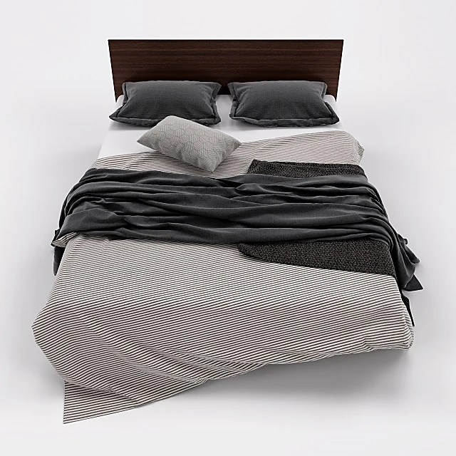 Modern Bed with Angled Wooden Headboard (2)