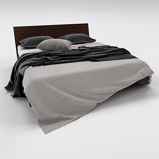 Modern Bed with Angled Wooden Headboard (3)