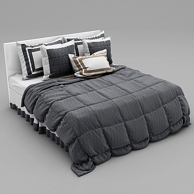 Bed with Modern Fabric Bedspread and Pillows