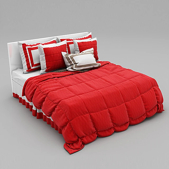 Bed with Modern Fabric Bedspread and Pillows (2)