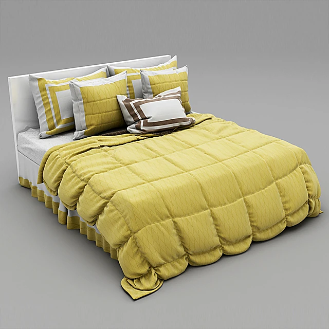 Bed with Modern Fabric Bedspread and Pillows (3)