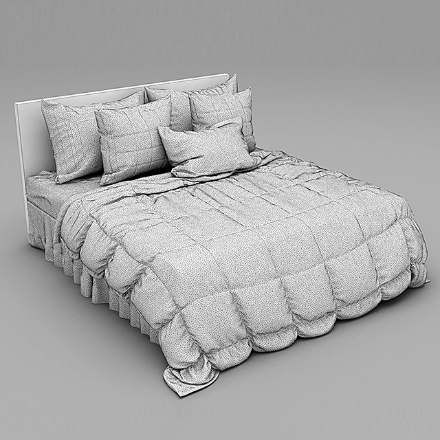 Bed with Modern Fabric Bedspread and Pillows (4)