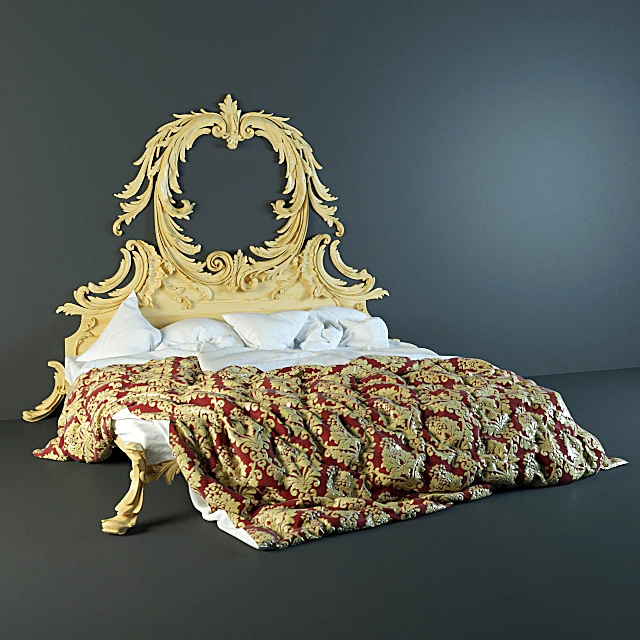 Classic Bed with Ornate Carved Headboard