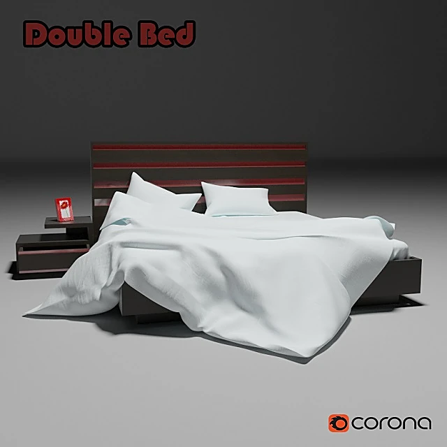 Double Bed with Modern Wood Headboard