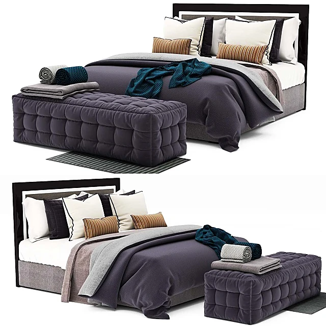 Modern Bed Set with Tufted Ottoman