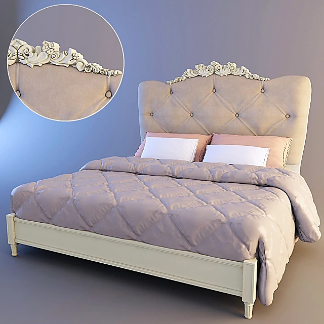 Classic Tufted Bed with Ornate Carvings