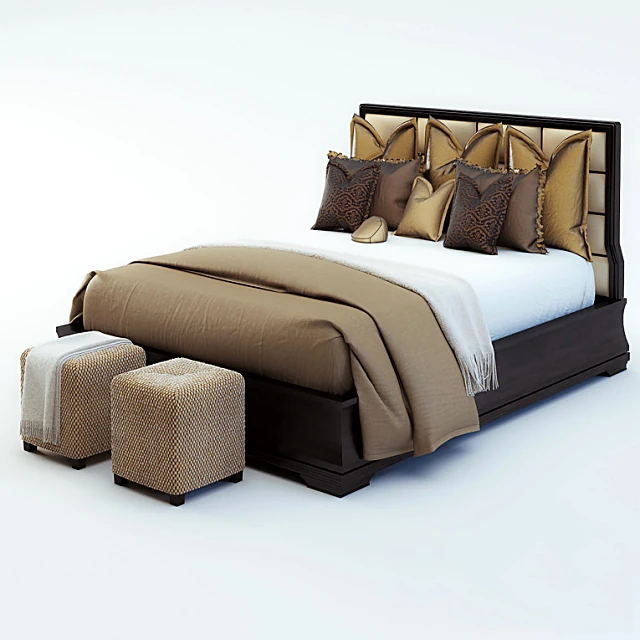 Luxurious Upholstered Bed with Dark Wood Frame