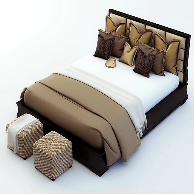 Luxurious Upholstered Bed with Dark Wood Frame (2)