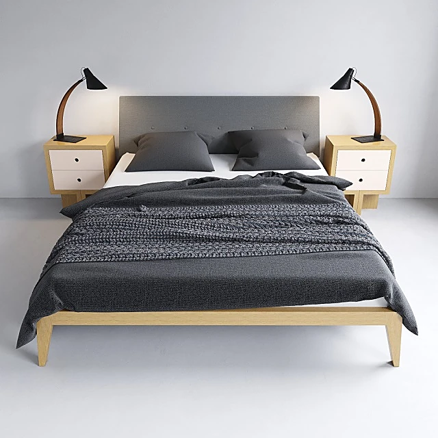 Modern Bed with Upholstered Headboard