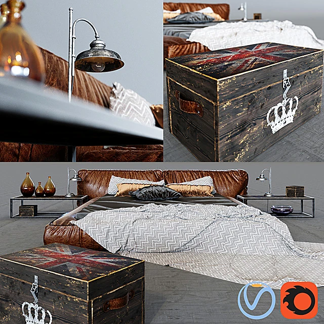 Double Bed with Distressed Loft Style Upholstery