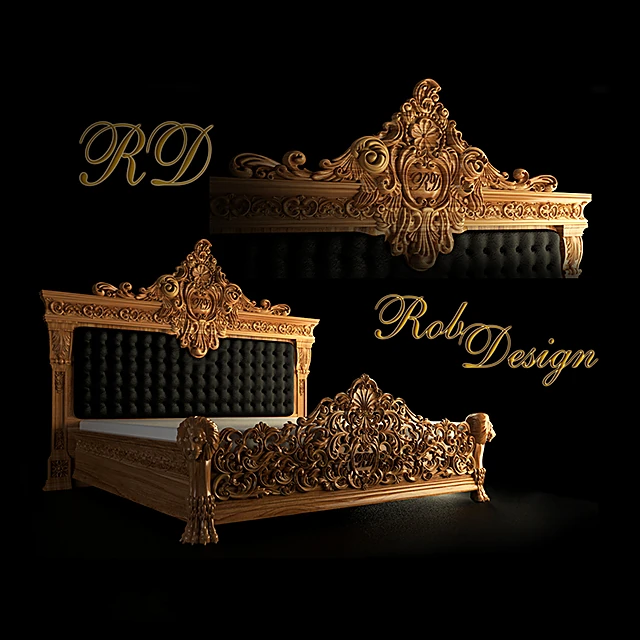 Classic Carved Bed with Tufted Headboard