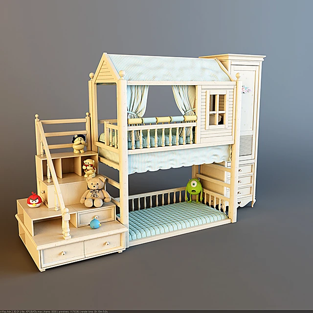 Children's Bunk Bed with Integrated Wardrobe and Stairs