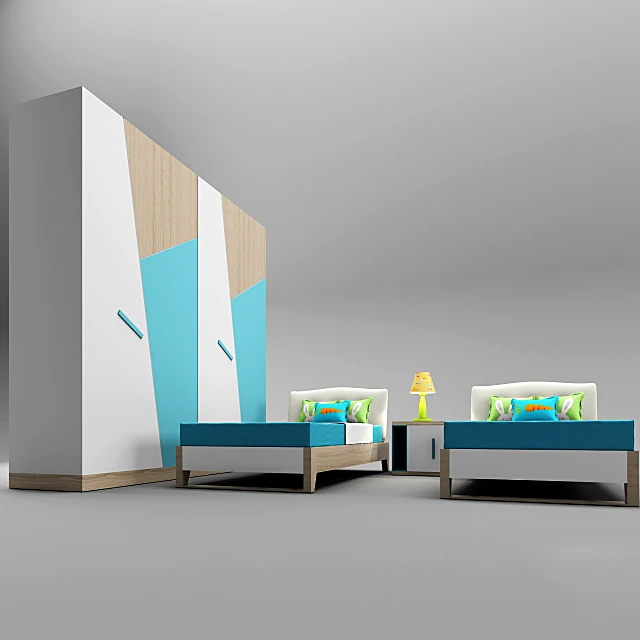 Children's Furniture Set with Geometric Blue Panels