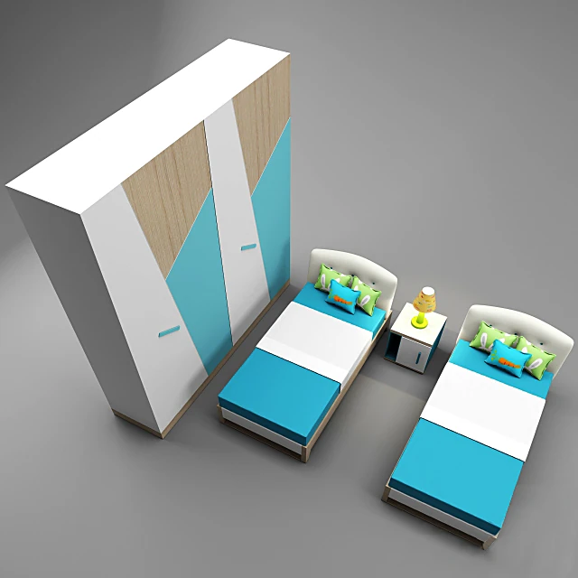 Children's Furniture Set with Geometric Blue Panels (2)