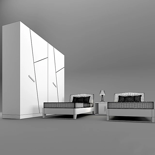 Children's Furniture Set with Geometric Blue Panels (3)