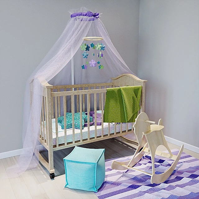 Baby Cot with Canopy and Mobile