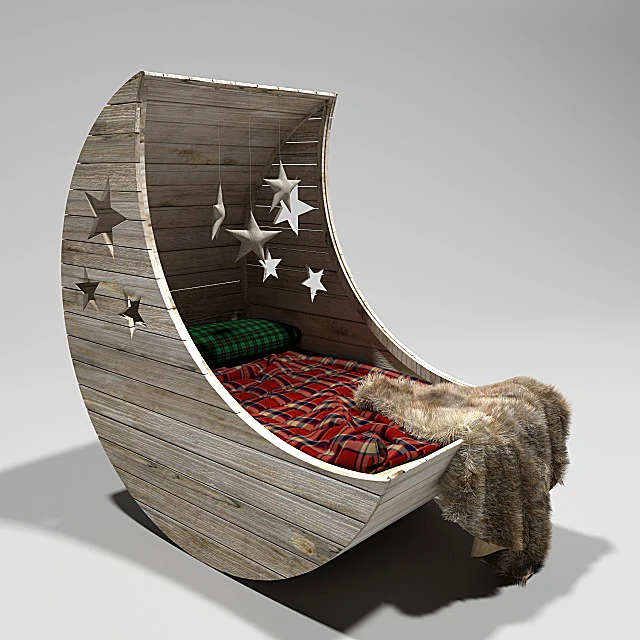Wooden Moon Children's Bed with Star Details