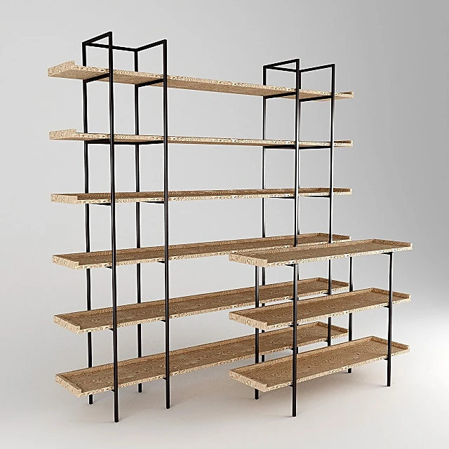 Modern Wooden Shelving Unit with Metal Frame