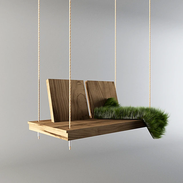 Wooden Swing with Grass Cushion