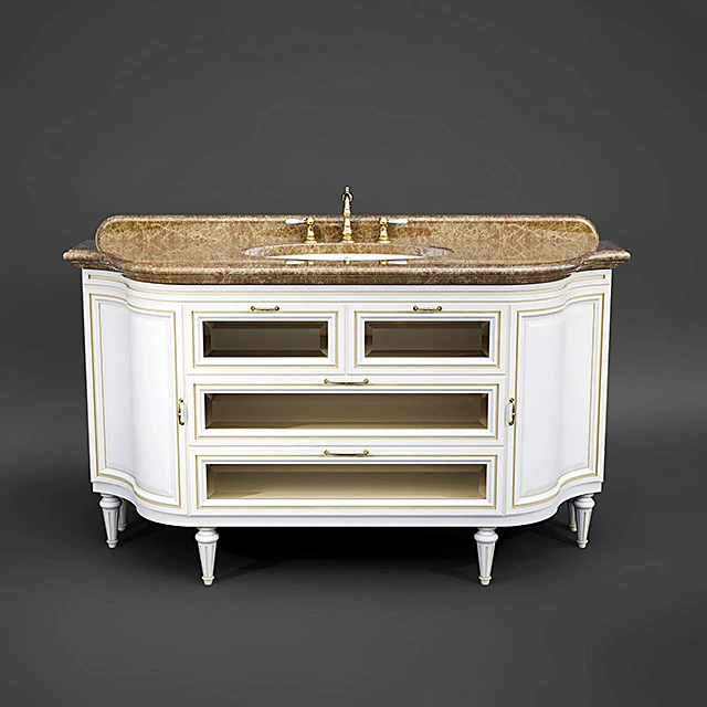 Classic Vanity Unit with Marble Top and Gold Accents