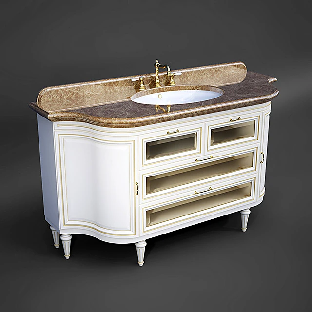 Classic Vanity Unit with Marble Top and Gold Accents (2)
