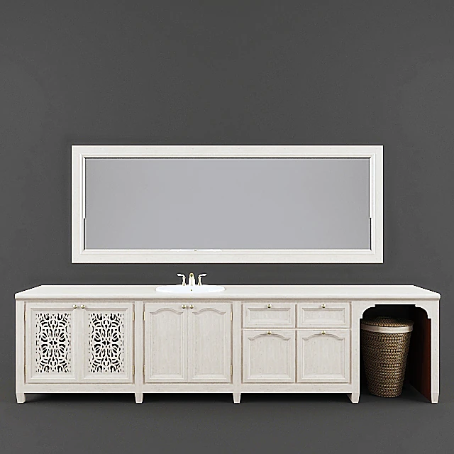 Bathroom Vanity Set with Distressed Wood and Carved Panels