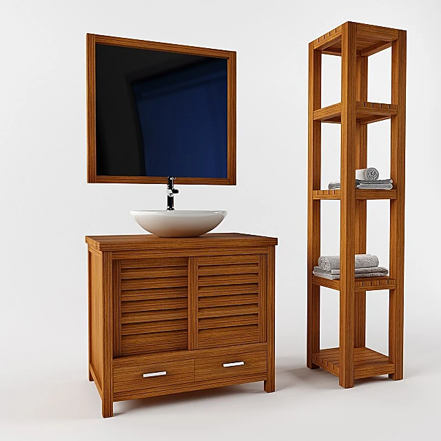 Bathroom furniture set with Slatted Wood Design