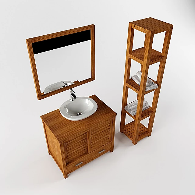 Bathroom furniture set with Slatted Wood Design (2)
