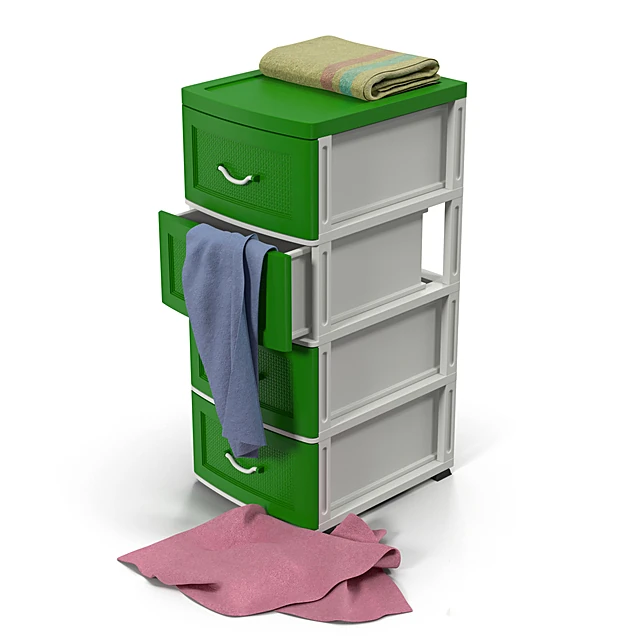 Bathroom chest of drawers with Green Plastic Drawers