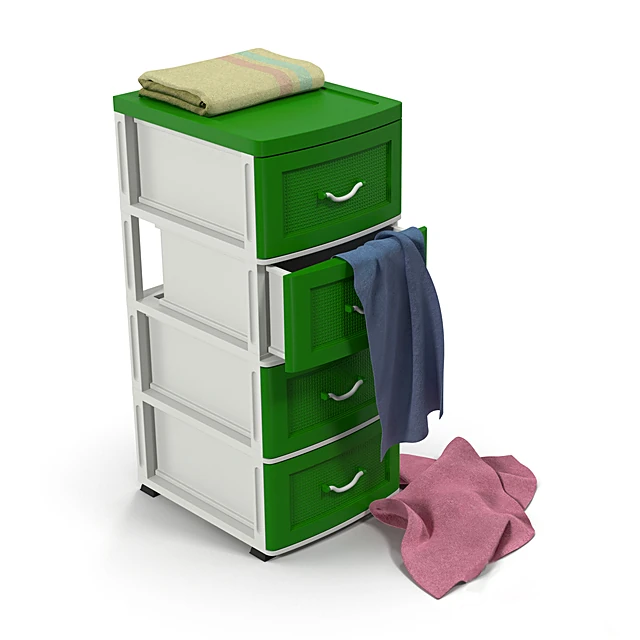 Bathroom chest of drawers with Green Plastic Drawers (2)