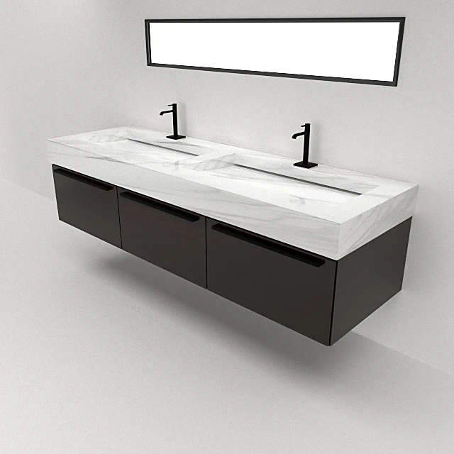 Combined Sink with Marble Top and Dark Cabinet