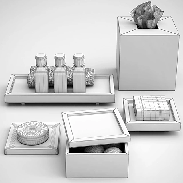 Bathroom Accessories Set with Wood and Ceramic Elements (2)