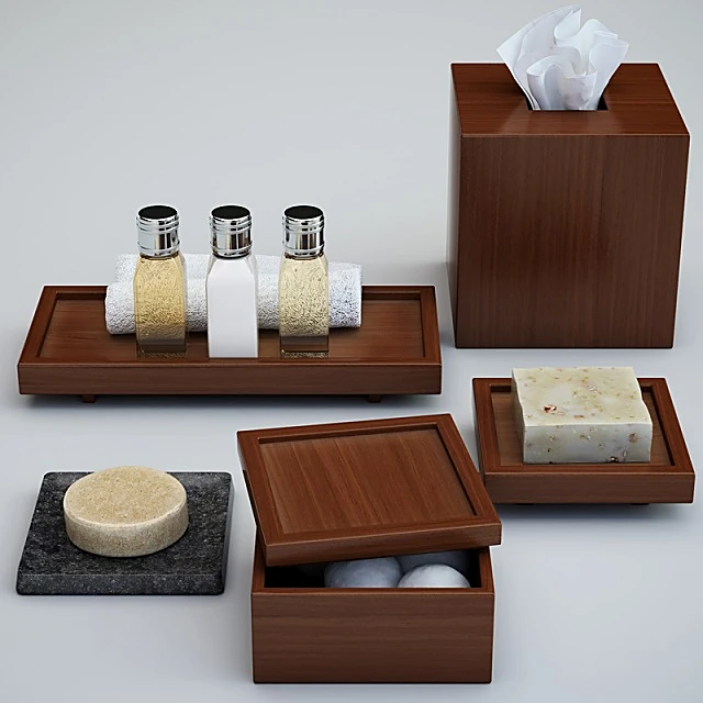 Bathroom Accessories Set with Wood and Ceramic Elements (3)