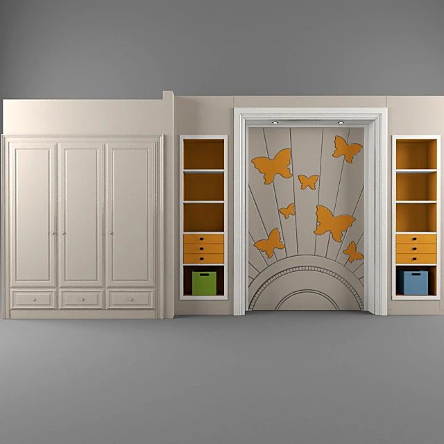 Nursery Wardrobe System with Classic Design and Open Shelves