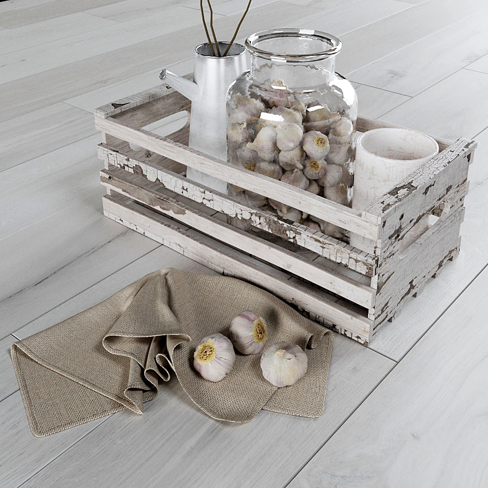 Kitchen Decor Set with Distressed Wood and Garlic