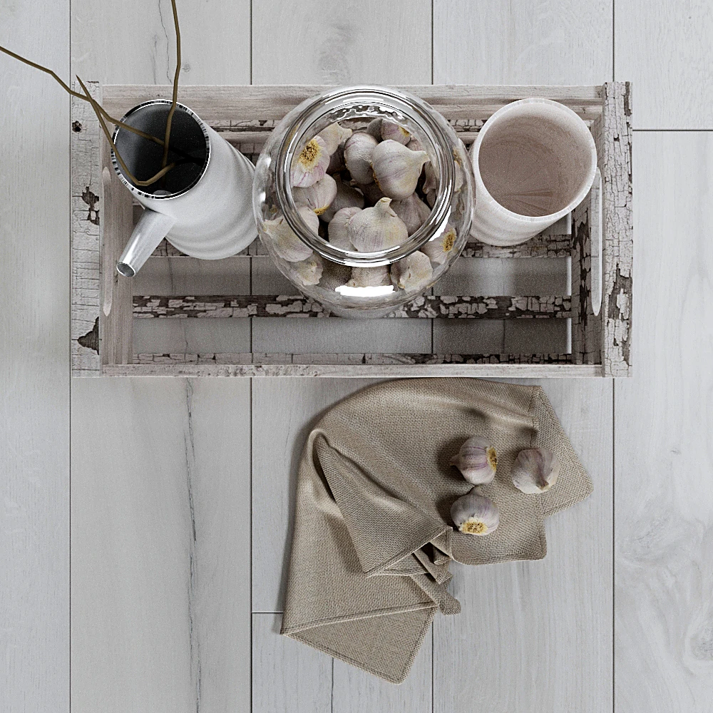 Kitchen Decor Set with Distressed Wood and Garlic (2)