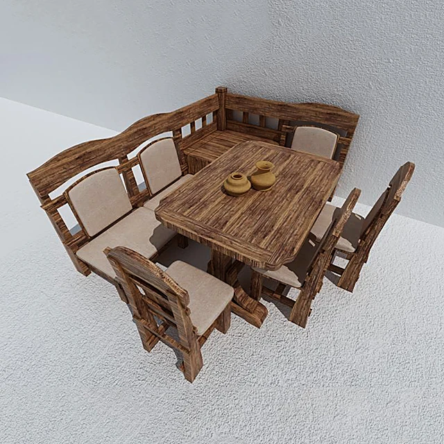 Rustic Dining Set with Corner Bench and Wood Finish